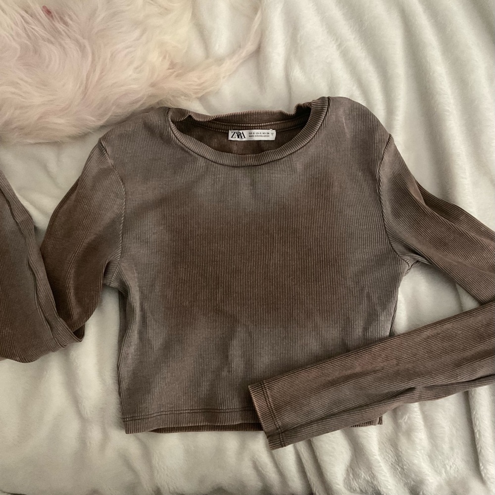 Zara Brown Ribbed Long Sleeve Top